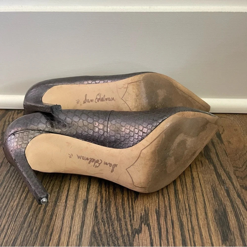 Sam Edelman Dea Snake print metallic leather heels size 7.5 - Picture 6 of 7